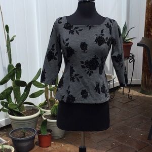WHBM black and gray floral top size 2